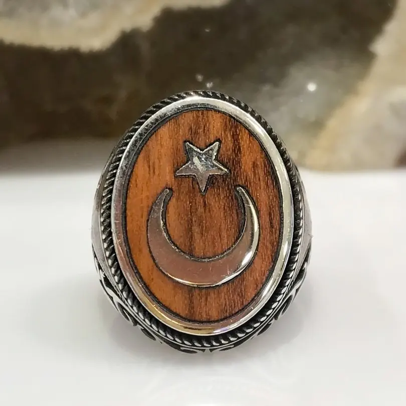 Серебряное мужское кольцо со змеиным деревом, Луной и звездами
