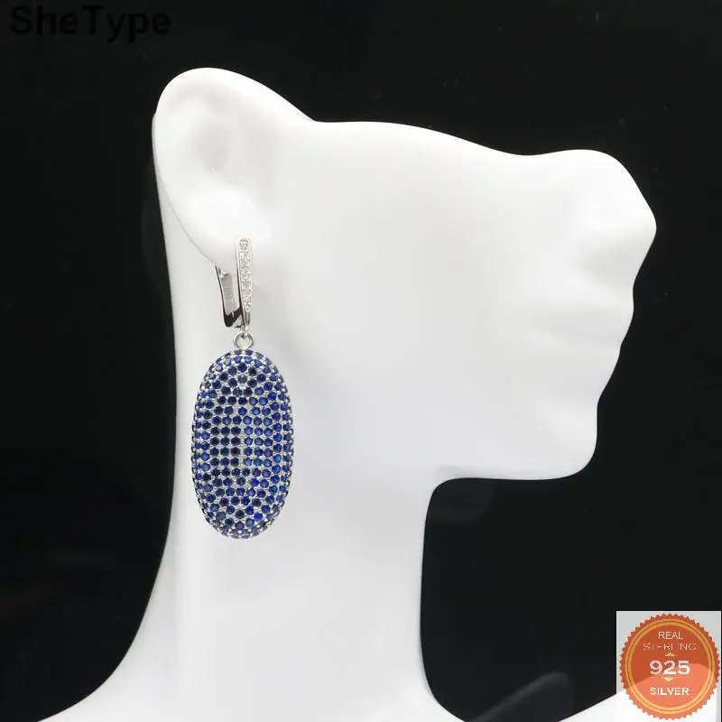 

47x16mm Romantic 10.8g Created Long Big Tanzanite Natural CZ Woman's Wedding 925 Sterling Silver Earrings