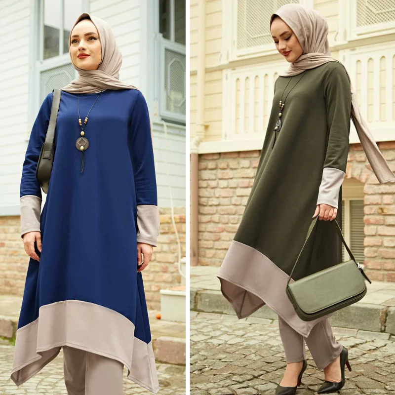 Conjuntos de dos piezas para mujer musulmana, 5XL, 6XL, Ramadán, Eid, Mubarak, caftán, Dubái, Abaya, Turquía, Hijab, conjuntos de vestidos