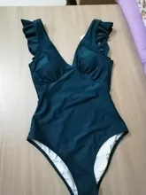 One-Piece Swimsuit Bathing-Suits Ruched Monokini CUPSHE Teal Ruffle Girl Green Beach