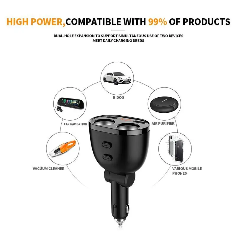 Автомобильный USB разветвитель для прикуривателя, светодиодный дисплей, 80 Вт, адаптер для розетки, конвертер, автомобильное зарядное устройство для телефона, DVR, пылесос