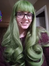 Peluca de cabello sintético para mujer, pelo negro y verde de 24 pulgadas con volante grande y flequillo, estilo africano y americano, fibra resistente al calor