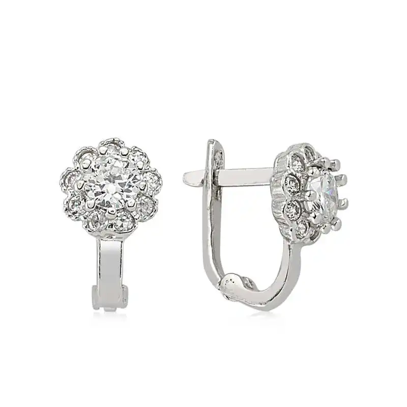 

Silver White Cubic Zirconia Flower Earrings