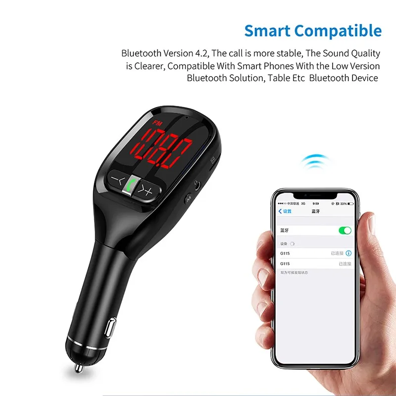 Комплект беспроводной связи bluetooth для автомобиля fm-передатчик двойной USB QC3.0 автомобильное зарядное устройство аудио музыкальный плеер с AUX Handfree Поддержка U диск TF карта