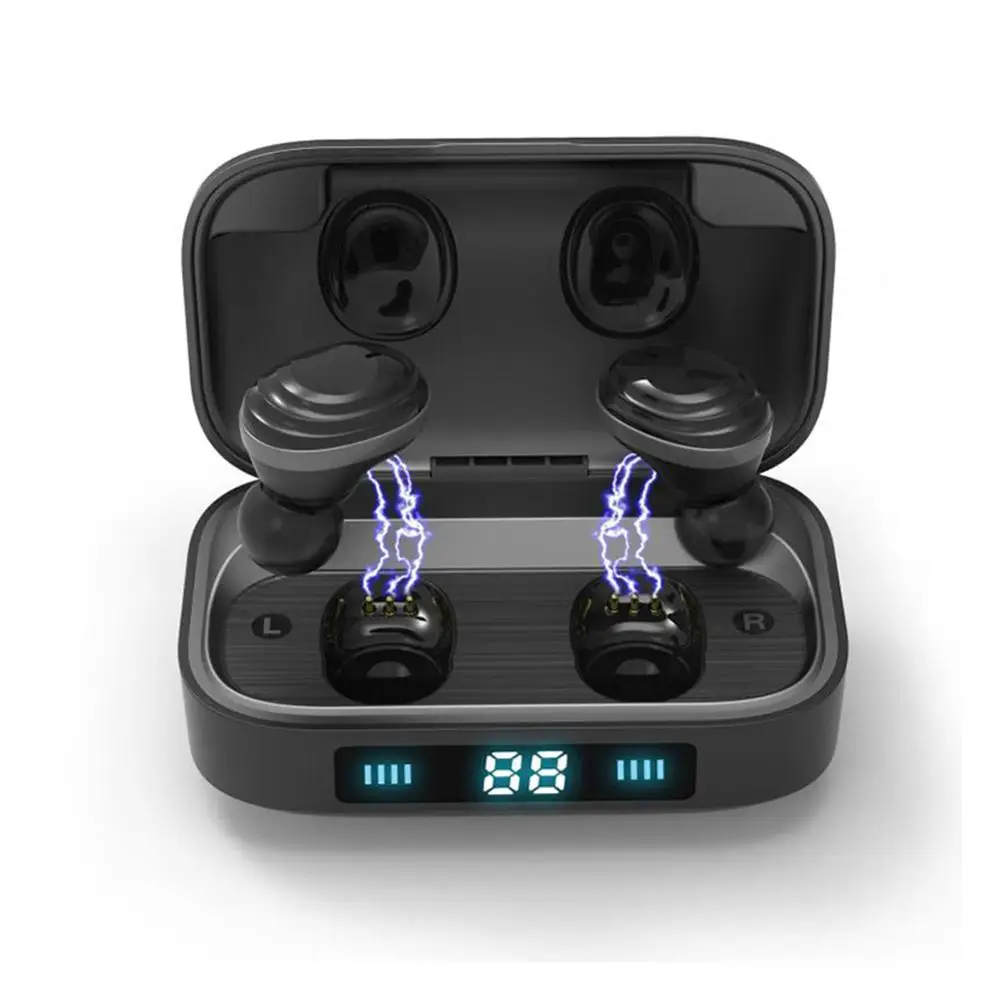 Черный 30 шт. H01 беспроводная Bluetooth гарнитура 5,0 Мобильная мощность с цифровым дисплеем TWS спортивные водонепроницаемые пересекающие границы продукт - Цвет: Черный