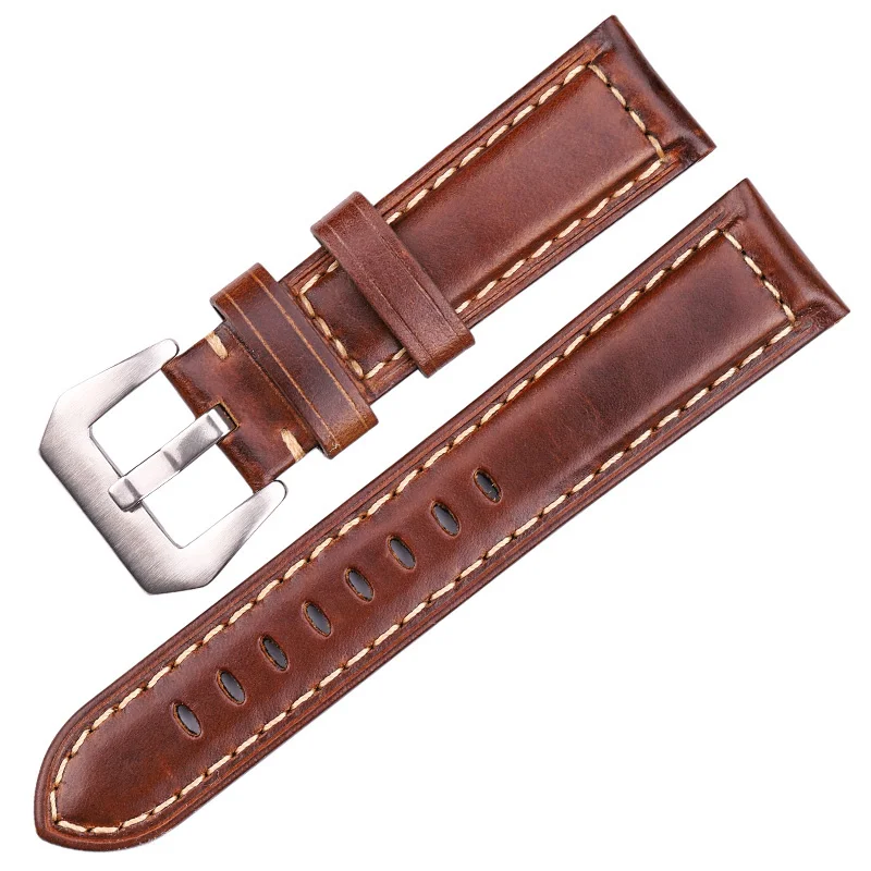 Retro Genuine Leather Brown Watchband with Metal Pin Buckle Accessories