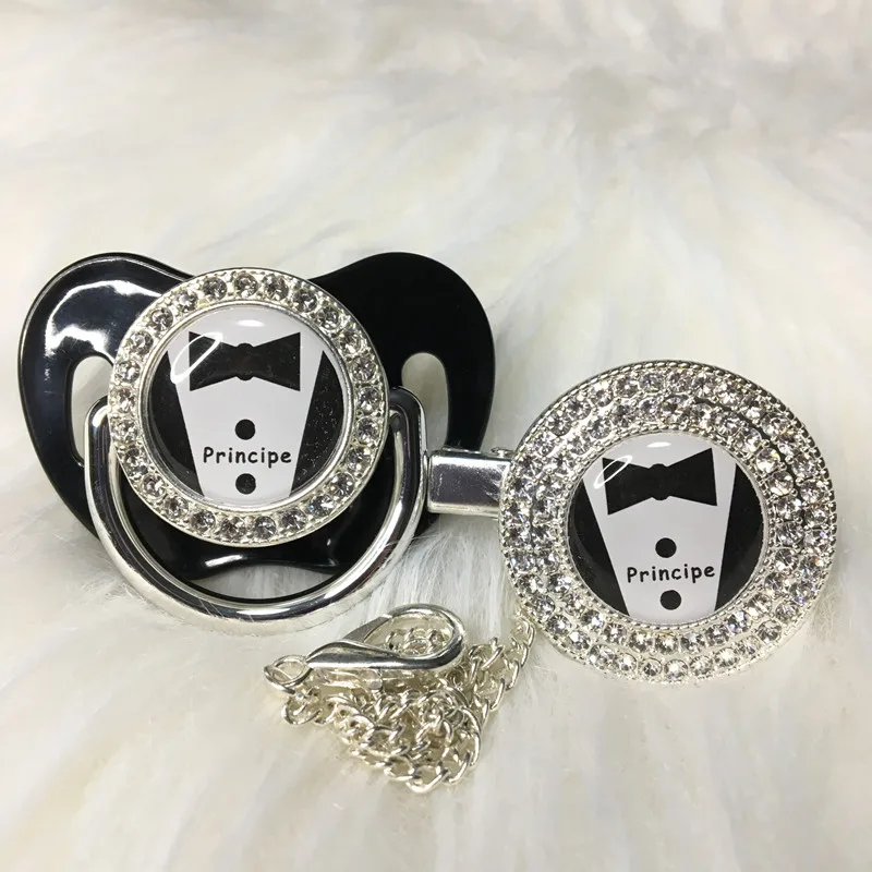 MIYOCAR пользовательское имя классный красивый золотой bling соска и соска клип черный BPA бесплатно пустышка bling уникальный дизайн PS-9 - Цвет: P4-S 6-18M