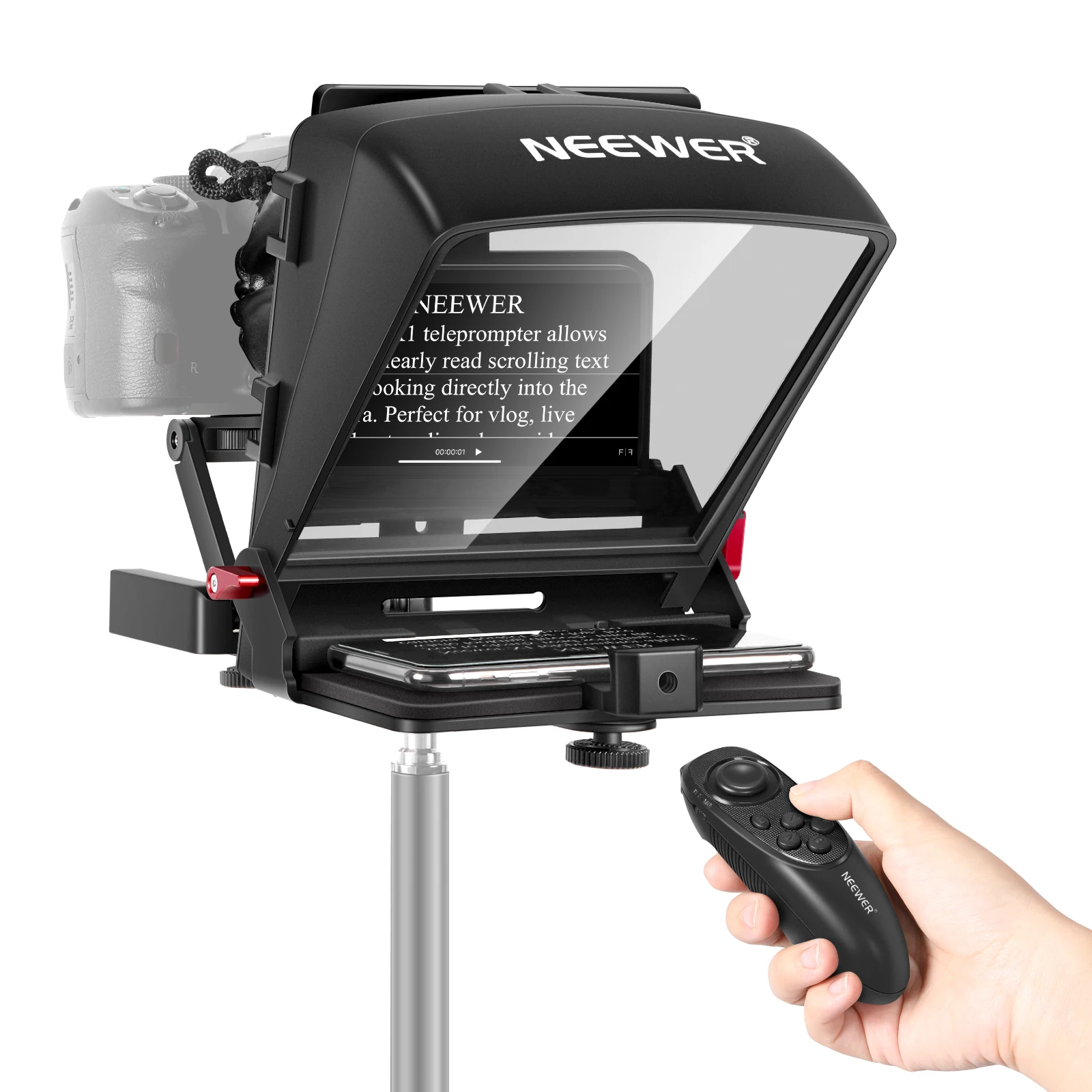 

Neewer Mini Portable Teleprompter Smartphone Artifact Video + Remote Control For iPhone Samsung Mirrorless Camera Recording
