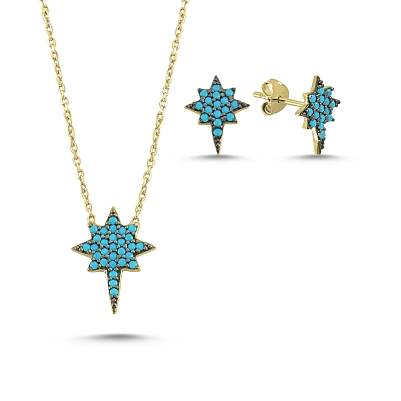 

Silver 925 Sterling Nano Turquoise Gemstone North Star Set