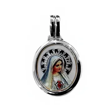 

Medal 925 Sterling silver m Virgin Fatima 23mm. Picture plastic resin oval unisex