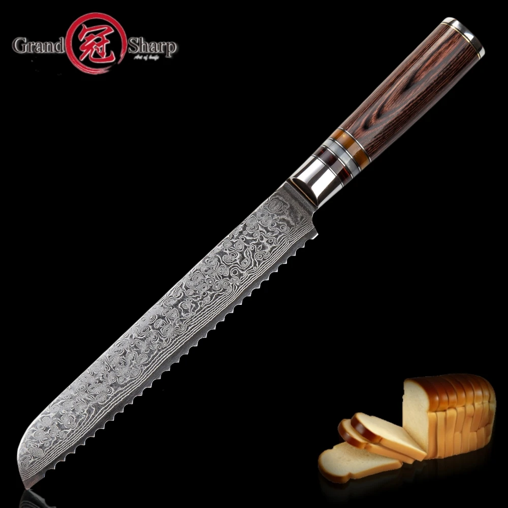  Damascus Kitchen Knives vg10 Japanese Damascus Steel Bread Knife Cake Slicing Bakery Tools Serrated - 32966782934