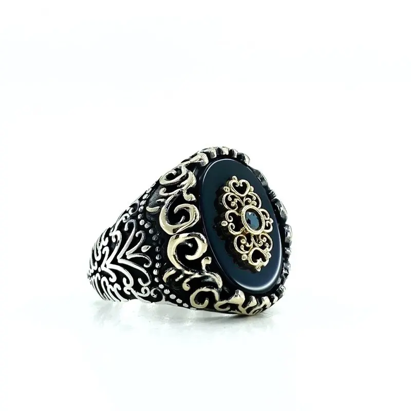 

Hand Production Oltu Stone Special Design Silver Men 'S Ring