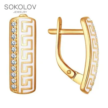 

SOKOLOV drop earrings with stones in gilded silver and enamel with cubic zirconia fashion jewelry 925 women's male, long earrings