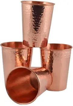 

CopperBull Thickest Heaviest Hammered 1 mm Copper Tumbler Set for Water Moscow Mule Ayurvedic Healing,14 Oz (4X) by CopperBull