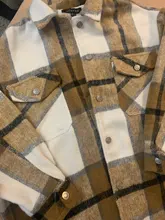 Woolen Coat Shirt Jacket Windbreaker Oversize Plaid Vintage Women Loose Button Winter