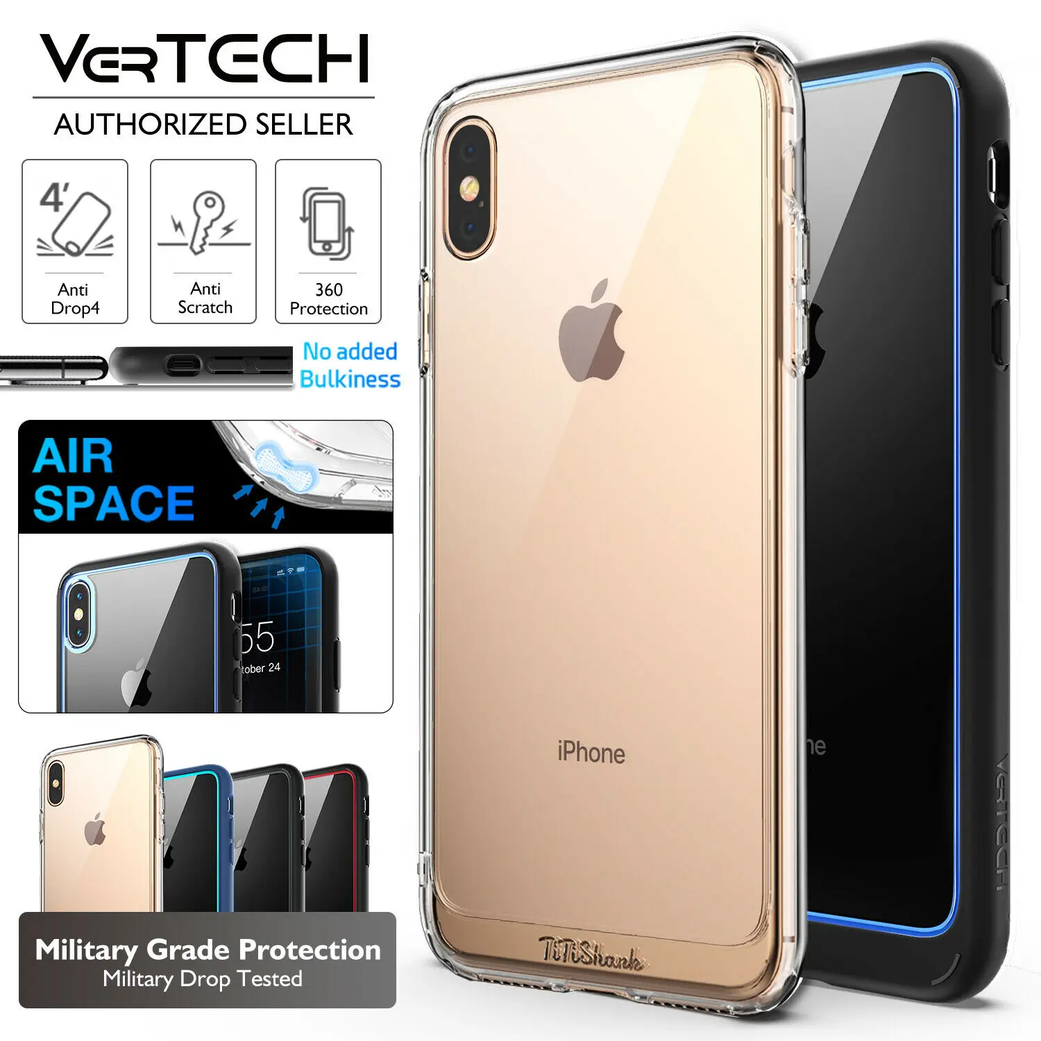 

iPhone X XS Max XR Case Clear Heavy Duty Shockproof Slim Cover+Tempered Glass