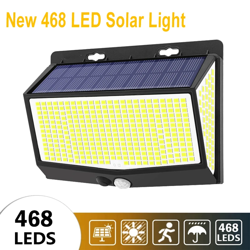New 468 LED Solar Light Outdoor with Human Body Sensor 3 Modes Lighting Waterproof for Garden,Yard,Patio,Walls,Deck,Fence solar fence lights