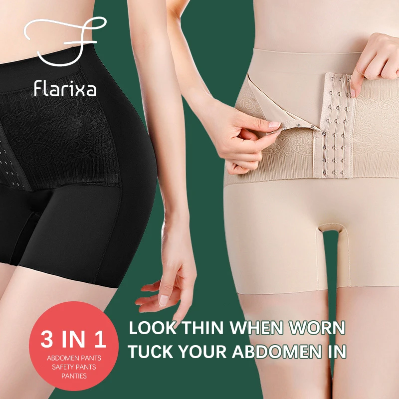 Flarixa 3 in 1 Waist Trainer High Waist Seamless Women's Panties Boxer Flat Belly Slimming Underwear Body Shaping Safety Shorts skims shapewear