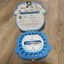 Caja de madera para dientes de bebé, organizador umbilical para los dientes de la leche en inglés/español/portugués, caja de recuerdo para niños y niñas