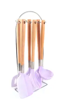 

7 Piece Hard Silicone Serving Set with Bamboo Handle and Stand