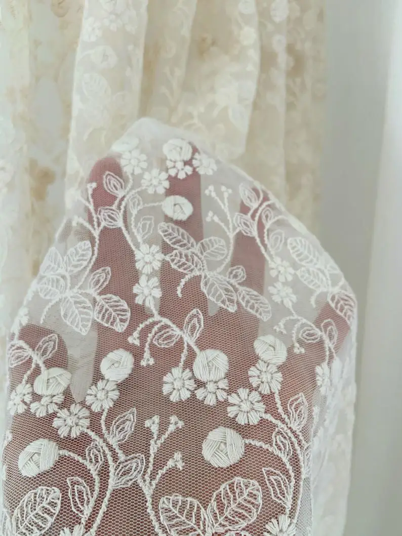 Pizzo Ricamato In Tulle Floreale - 1.8m X 25cm Per Decorazioni - Foto 9