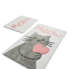 Коврики для ванной нескользящие Противоскользящие коврики противоскользящие Kitty белый 2'Li набор 60X100 см-50X60 см