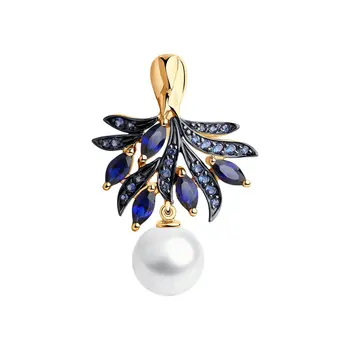 

Sokolov pendant in Gold with pearls, corundum and cubic zirconia, fashion jewelry, gold, 585, women's male, pendants for neck women