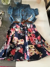 Vestido vaquero Floral para niñas, ropa informal de manga corta con cinturón para fiesta de verano
