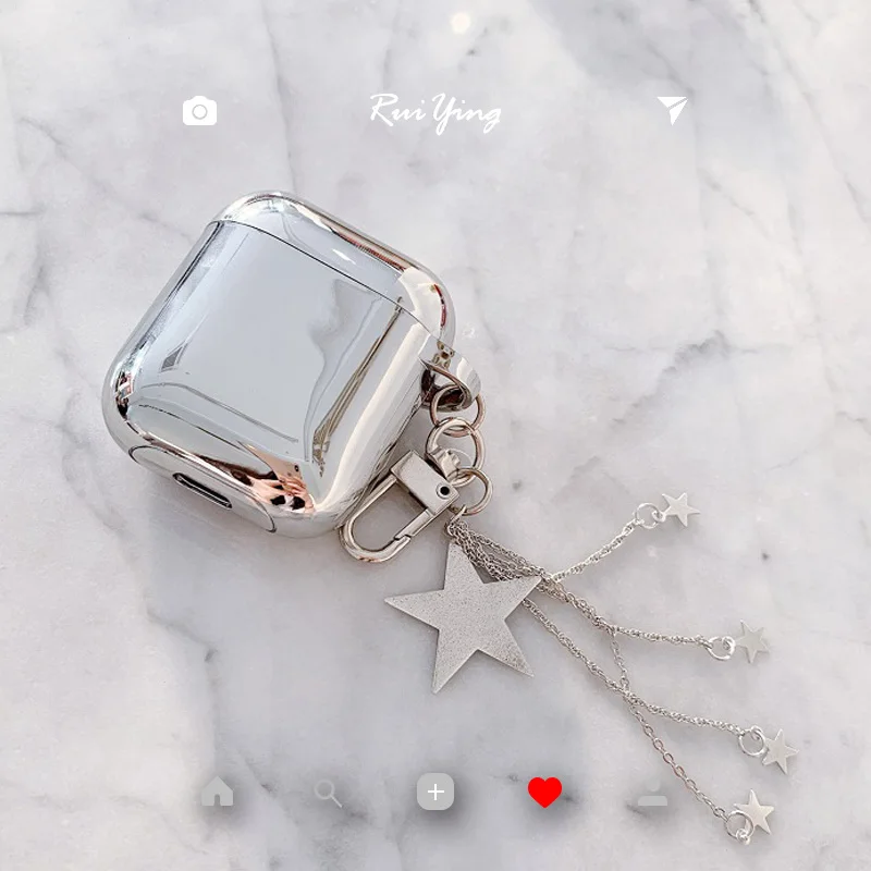 Luxury cute plating metal color five-pointed star pearl silicone Bluetooth Wireless Earphone Case For Apple AirPods 1 2 Headset - Цвет: B