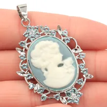 54x26 мм длиной большой Камея Оникс белые женские Небесно-Голубой топаз CZ женские подарок серебряный кулон