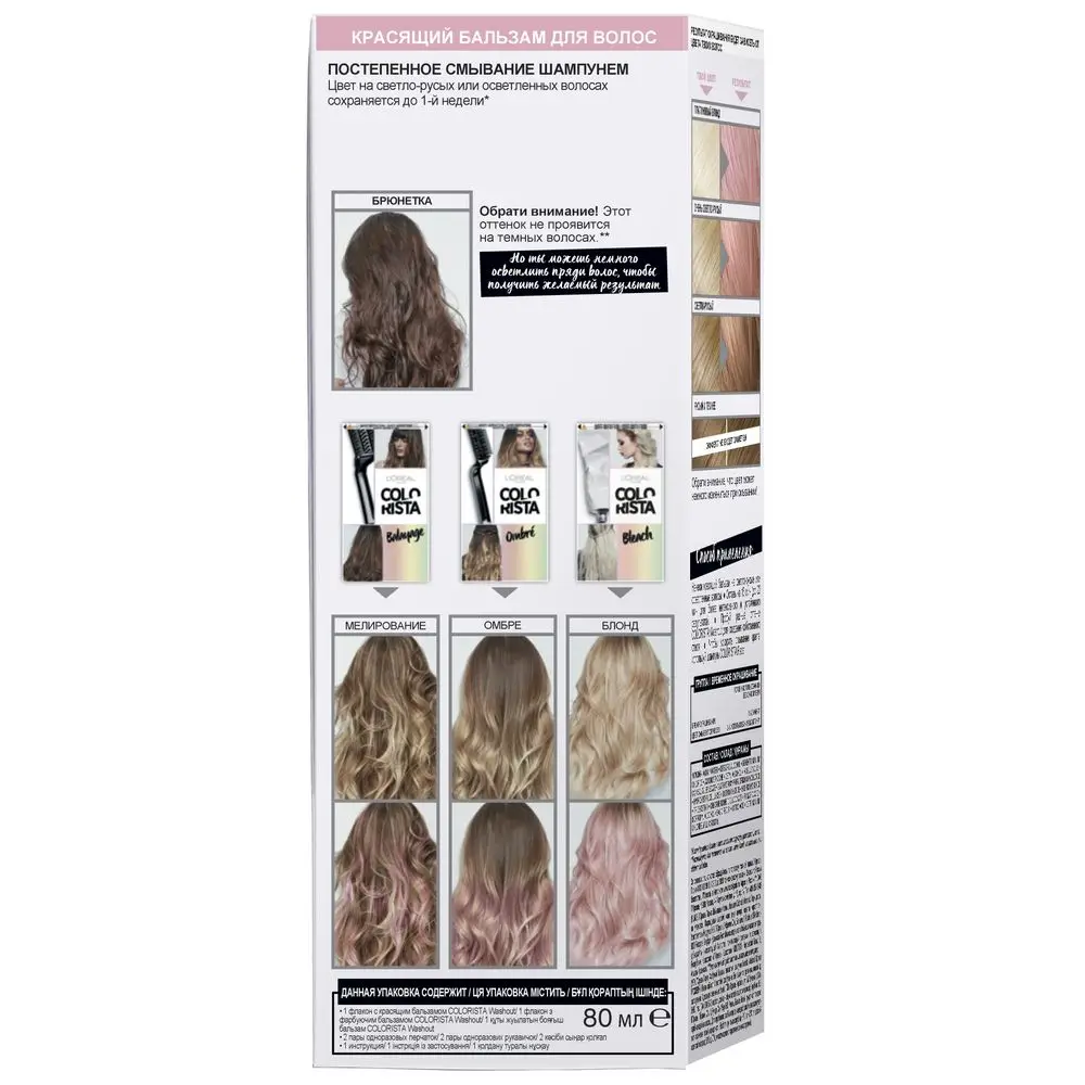 L'Oreal Paris Смываемый красящий бальзам для волос "Colorista Washout", оттенок Розовые Волосы, 80 мл