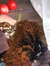 14 pulgadas Ombre pelo rubio Afro pelo rizado que teje 7 unids/lote extensiones de cabello sintético 6 mechones con cierre para las mujeres negras