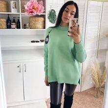 Sweater Pullovers Mock-Neck Beige Purple Winter Green 8-Colors High-Quality Women C-232