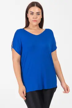 

Sans Textile Women Khaki Shoulder Low-Cut Viscose Fabric Blouse 65 N15894