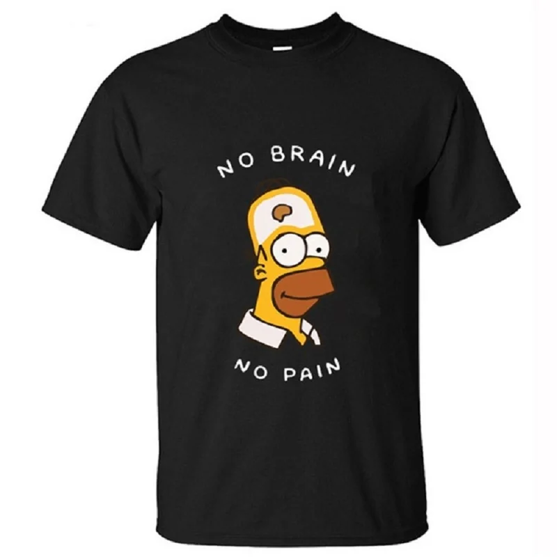 Черный Забавные футболки с круглым вырезом и принтом Homer Simpson-No Brain No Pain, повседневные футболки - Цвет: Черный