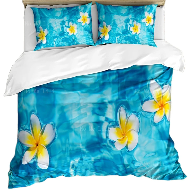 Juego de funda nórdica hawaiana, ropa cama decorativa ecológica, flor Tropical Frangipani flotante en piscina agua, Verano| | - AliExpress