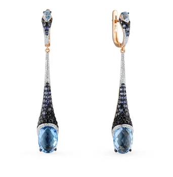 

Gold earrings with sapphires, topaz and diamonds sunlight sample 585 test