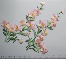 

1pair long floral embroidered Patches for Clothing iron on Embroidery Stickers Clothing Applique flowers Decoration Badge parche