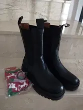 TUINANLE-Botas Chelsea gruesas de piel sintética para mujer, botines de felpa, botines de plataforma a la moda, color negro, para Otoño e Invierno