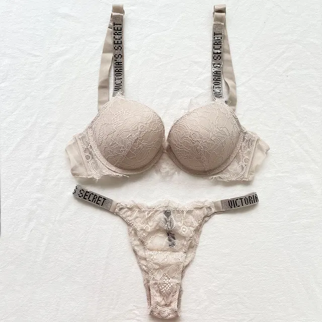 New VS Lingerie Push Up Bras For Women Underwear Sexy Flower Print Comfort Seamless Bralette Top Letter Rhinestone Lingerie VS