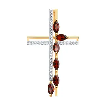 

Sokolov pendant in Gold with garnet and cubic zirconia, fashion jewelry, gold, 585, women's male, pendants for neck women