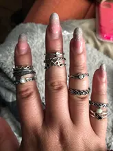 Doocna antiguo estrella plateada anillo de cristal flor anillo Punk tallada nudillo Anillos, Anillos para las mujeres 11 unids/set 4622