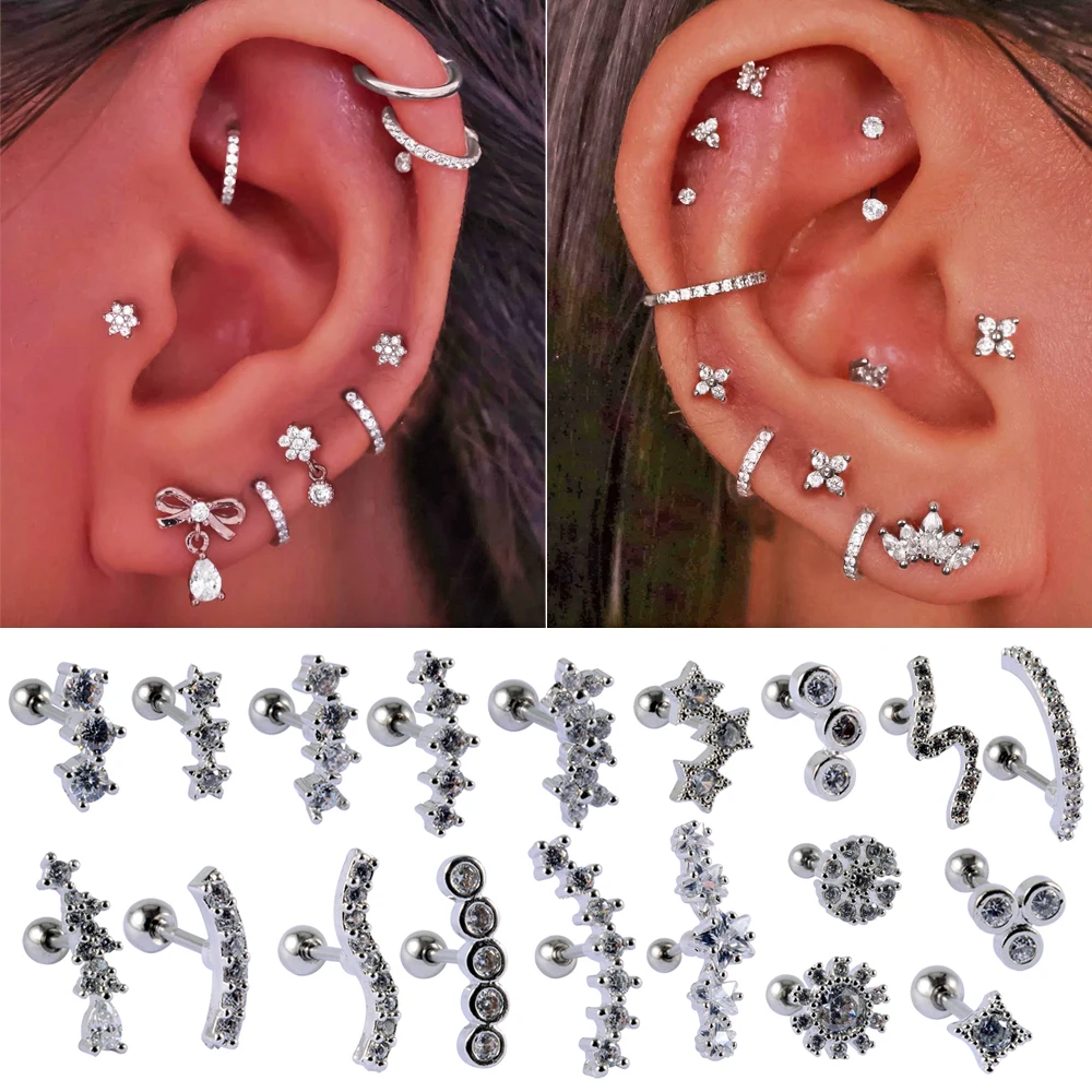3 Pc Red Round CZ Ear Cartilage Daith Tragus Helix Earrings Barbell Studs 