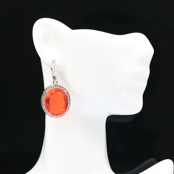 

38x20mm Deluxe Oval 18x15mm 12.3g Created Orange Spessartine Garnet CZ Gift Silver Earrings Wholesale