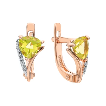

Gold earrings with cubic zirconia and citrine sunlight sample 585 test