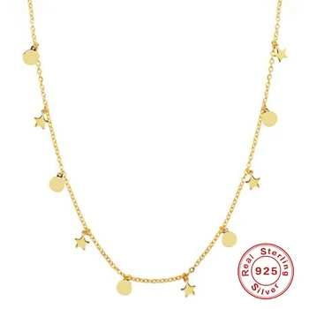 

925 Sterling Silver Necklaces for Women European And American New Pendant Necklace With Round And Star Badges Jewelry Collares