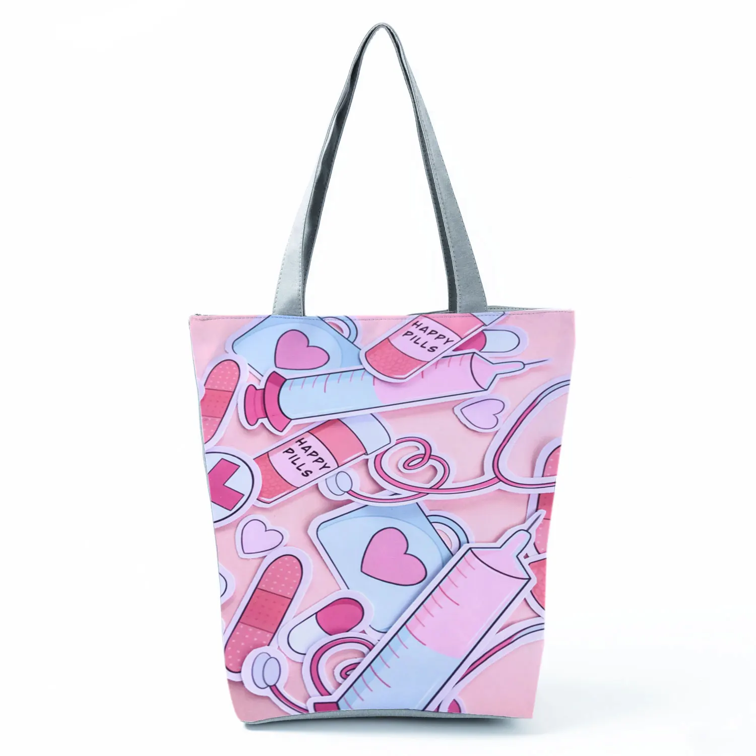 Nurse Needle Tubing Pattern Printed Customized Eco Shopper Polyester Totes Bags Women's Handbag Reusable Grocery Bag Pretty Gift 