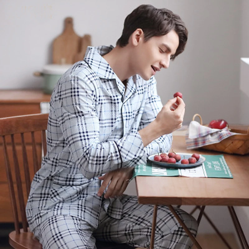

Good Quality Homewear Clothes Long Sleeve Breathable Cotton Loose Sleepwear Night Suit Men Pajamas Set