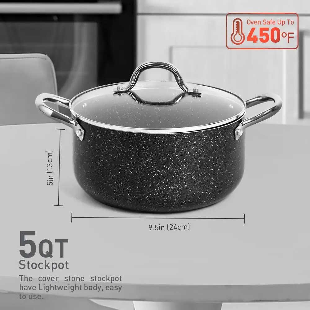 5QT антипригарный кастрюля с каменным керамическим покрытием камень керамический кастрюля