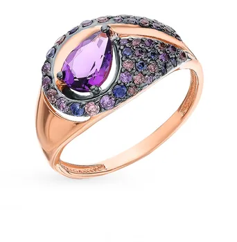

Gold ring with amethyst and cubic zirconia sunlight sample 585